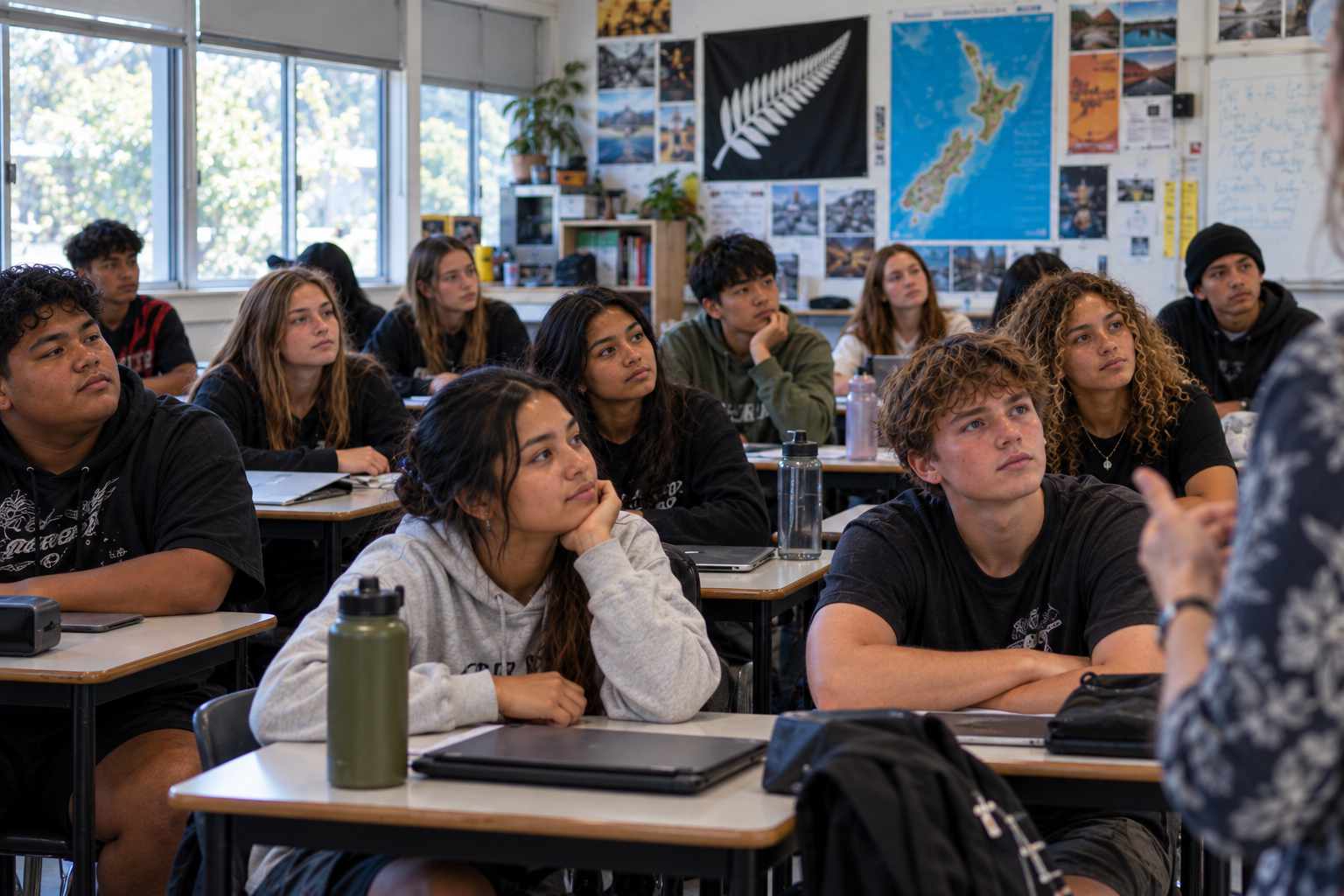 Attentive Students in a Sunlit Classroom